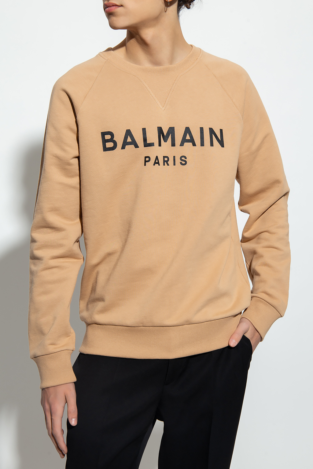 BALMAIN - 【ラスト1点】Black cotton sweatshirt with white